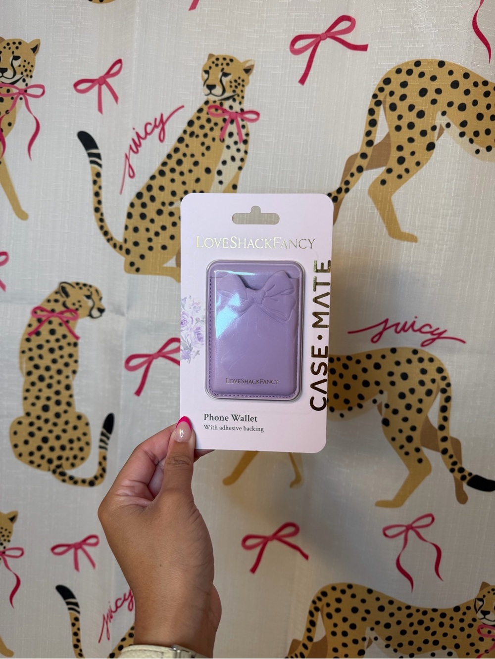 LoveShackFancy Lavender Adhesive Phone Wallet with Bow Detail